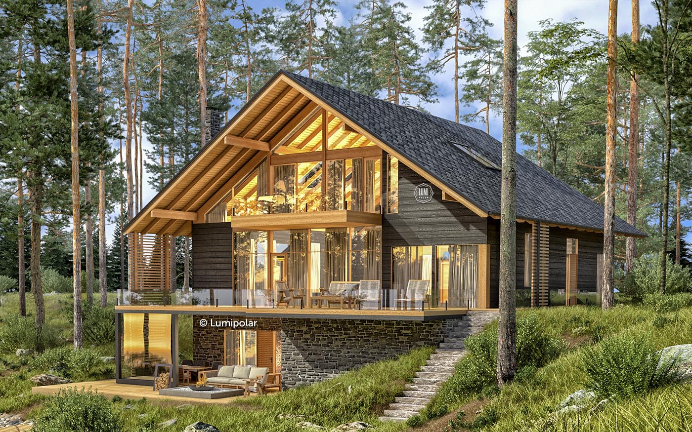 Финский дом на участке в лесу