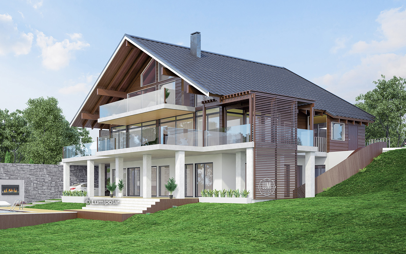  Проект современного финского дома на разноуровневом земельном участке